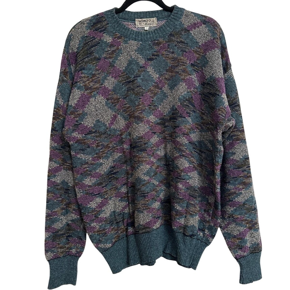 Mondo di Marco Vintage Italian Knit Abstract Argyle Crewneck Sweater L